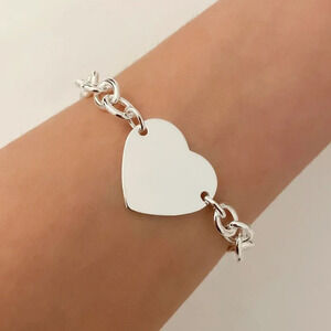 925 Sterling Silver Chunky Heart & Arrow Toggle Bracelet Chain Link Bracelet